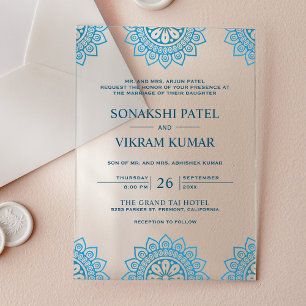 Invitations En Acrylique Mariage indien mandala bleu ethnique
