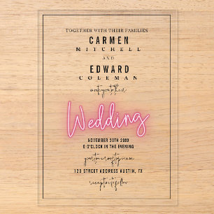 Invitations En Acrylique Mariage inspiré d'un enseigne au néon
