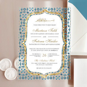 Invitations En Acrylique Mariage islamique avec carreaux marocains bleus et