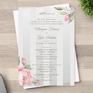 Invitations En Acrylique Mariage islamique – Rayures rose pivoine et vert s