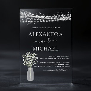 Invitations En Acrylique Mariage Jar Fleur de Gypsophile Maison de Campagne