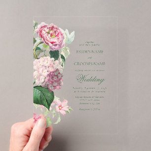 Invitations En Acrylique Mariage Jardin Fleurs Roses Aquarelle Romantique