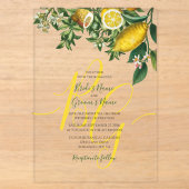 Invitations En Acrylique Mariage Jaune Citron Rustique & Feuillage Vert (Recto)