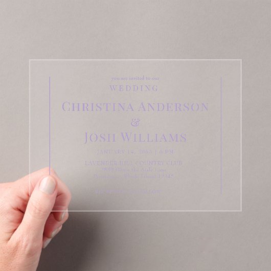 Invitations En Acrylique Mariage Lavender simple (In situ (ordinateur de poche))