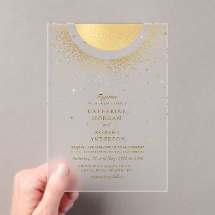 Invitations En Acrylique Mariage Lune de Minuit Céleste