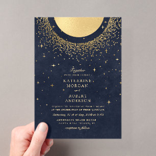 Invitations En Acrylique Mariage Lune de Minuit Céleste