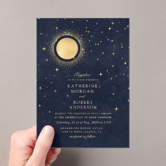 Invitations En Acrylique Mariage Lune de Minuit Céleste (In situ (ordinateur de poche))