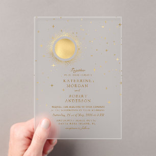 Invitations En Acrylique Mariage Lune Minuit Céleste
