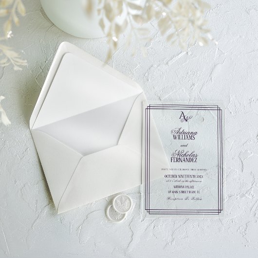 Invitations En Acrylique Mariage Luxe Monogramme Violet