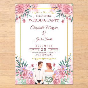 Invitations En Acrylique Mariage Luxueux Boho Floral Végétal