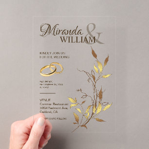 Invitations En Acrylique Mariage Luxueux Botanique Or