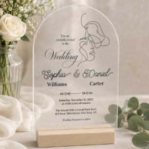 Invitations En Acrylique Mariage Luxueux Noir & Blanc Chic Couple Artistiqu
