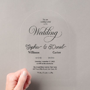 Invitations En Acrylique Mariage Luxueux Noir & Blanc Chic Couple Artistiqu