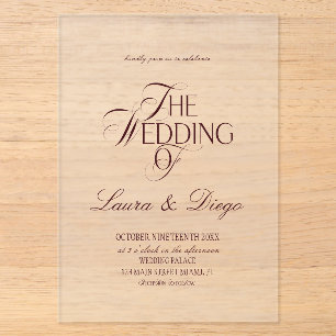 Invitations En Acrylique Mariage Luxueux Transparent Bourgogne