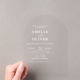 Invitations En Acrylique Mariage Luxueux Typographie Encre Claire & Blanche