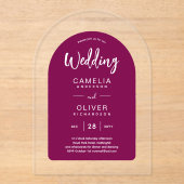 Invitations En Acrylique Mariage magenta acrylique invite texte blanc moder (Recto)