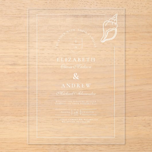 Invitations En Acrylique Mariage main Nautique tiré (Recto)