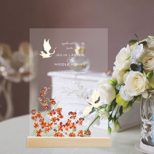 Invitations En Acrylique Mariage Mandala Fleurs de Lotus Oiseaux Cygne Chuc