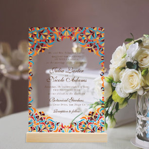 Invitations En Acrylique Mariage Mandala Floral Fantaisiste Orange Turquois