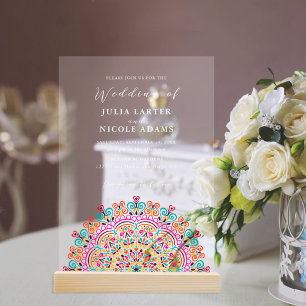 Invitations En Acrylique Mariage Mandala Rétro Terrain Mexicain Flourissant