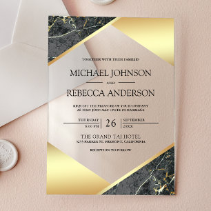 Invitations En Acrylique Mariage Marbre Gris Géométrique Or
