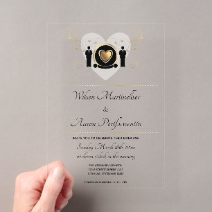 Invitations En Acrylique Mariage masculin au cœur d'or