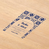 Invitations En Acrylique Mariage mexicain en carreaux de Talavera bleu (Poser)