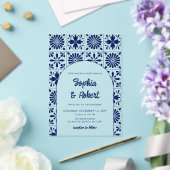 Invitations En Acrylique Mariage mexicain en carreaux de Talavera bleu (Insitu (Mariage))