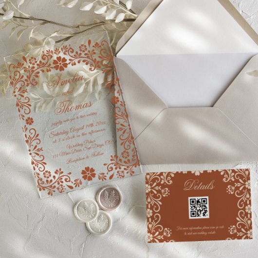 Invitations En Acrylique Mariage mexicain en terre cuite Talavera