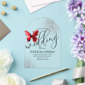 Invitations En Acrylique Mariage minimal script papillon rouge (Insitu (Mariage))