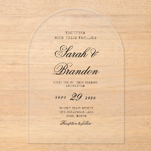 Invitations En Acrylique Mariage Minimaliste à Couleur Unie Chaude et Écrit