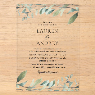 Invitations En Acrylique Mariage Minimaliste à la Végétation Moderne