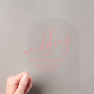 Invitations En Acrylique Mariage minimaliste à l'écriture corail moderne