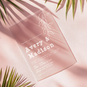 Invitations En Acrylique Mariage Minimaliste Blanc Botanique à la Machine à
