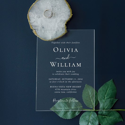 Invitations En Acrylique Mariage minimaliste blanc chic