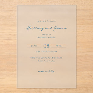 Invitations En Acrylique Mariage Minimaliste Bleu Élégant