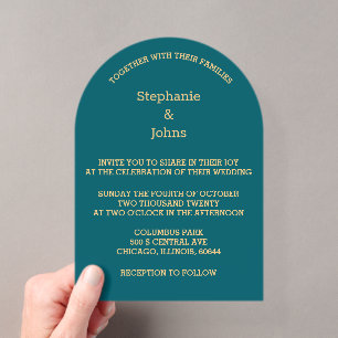 Invitations En Acrylique Mariage minimaliste bleu sarcelle vert or script