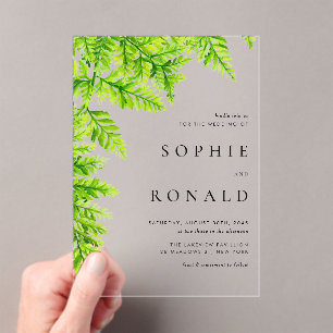 Invitations En Acrylique Mariage minimaliste boho noir avec feuillage