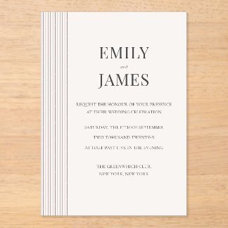 Invitations En Acrylique Mariage Minimaliste Brun Rayé et Ivoire Vieille Fo