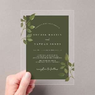 Invitations En Acrylique Mariage minimaliste clair vert olive moderne