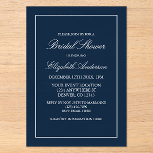 Invitations En Acrylique Mariage Minimaliste Classique Bleu Nuit