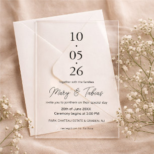 Invitations En Acrylique Mariage Minimaliste Crème Élégant Blanc