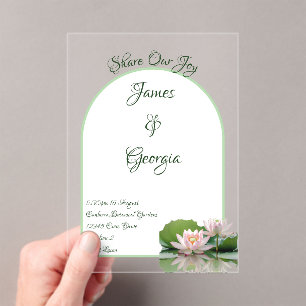 Invitations En Acrylique Mariage minimaliste de lotus vert et rose doux