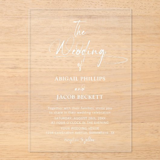 Invitations En Acrylique Mariage minimaliste élégant (Recto)