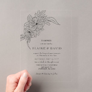 Invitations En Acrylique Mariage Minimaliste Élégant Croquis Floral