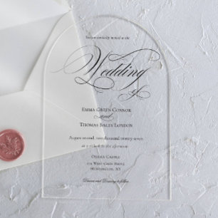 Invitations En Acrylique Mariage minimaliste en calligraphie noir et blanc