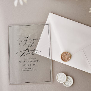 Invitations En Acrylique Mariage Minimaliste Enregistrer La Carte Date
