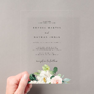 Invitations En Acrylique Mariage Minimaliste Fleur Moderne Clair