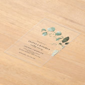 Invitations En Acrylique Mariage minimaliste Gold & Green Eucalyptus (Poser)