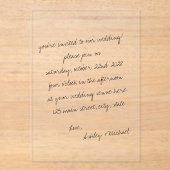 Invitations En Acrylique Mariage minimaliste manuscrit (Recto)